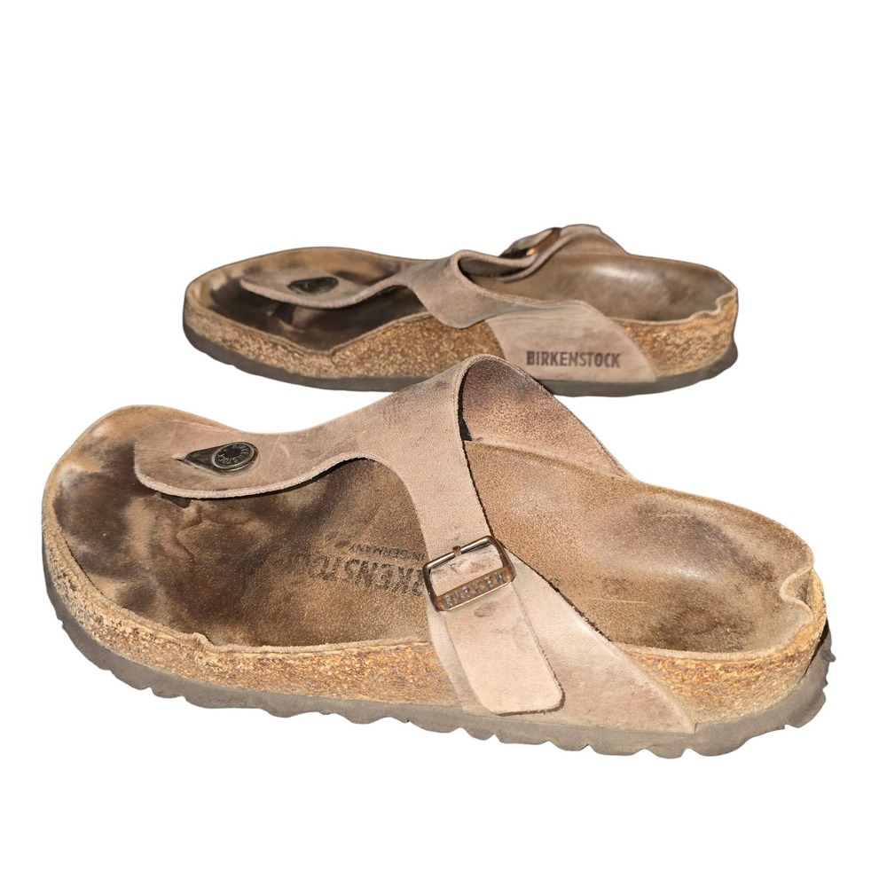 Birkenstock Women's Thong‎ Sandals Size 38 Taupe Leather Comfort Slides Size 38